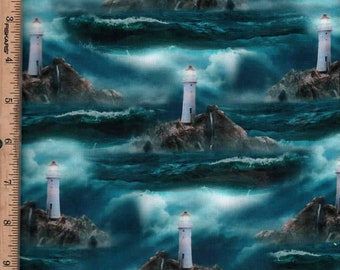 嵐の中の灯台、幅45インチ、価格は1/2ヤード - Etsy 日本