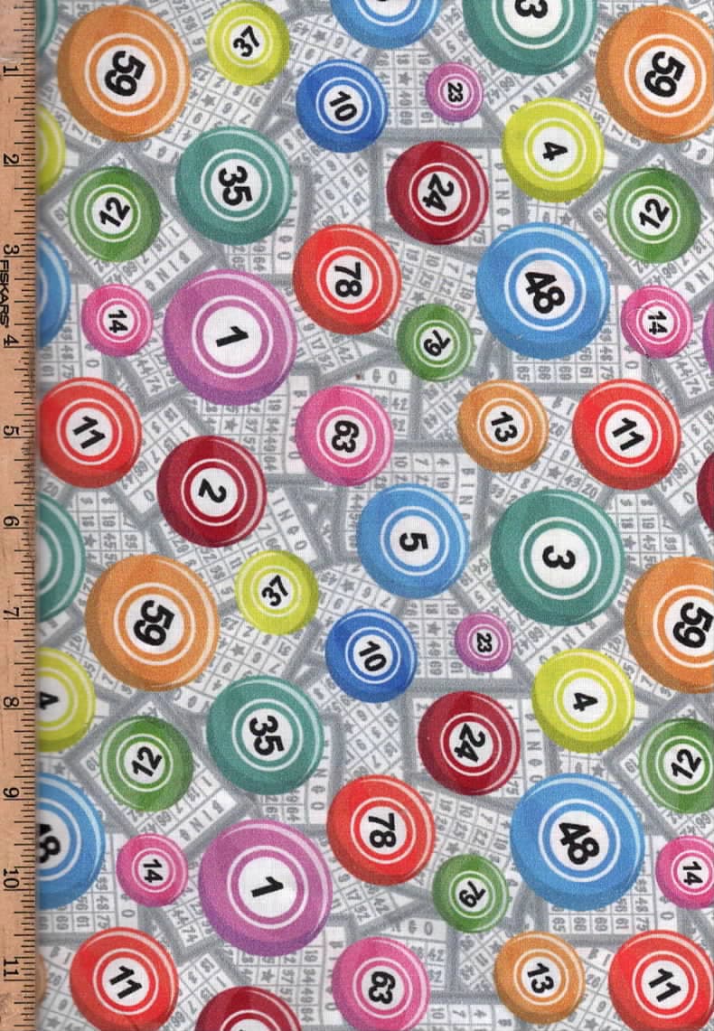 Bingo Cards & Balls,45" wide Listed @ 1/2 yard 100% cotton