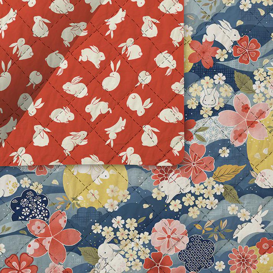 Pre Quilted, Moon Rabbit With Red, 42'' Listed@ 1/2 Yard - Etsy