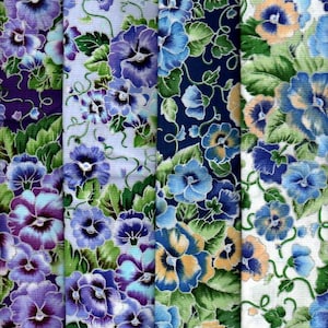 4Fat Quarters Pansy, 22"x 18" granatowy, fioletowy, 100% bawełna