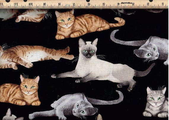 Relaxing Cats on Black Timeless Treasures 100/% cotton fabric by the yard