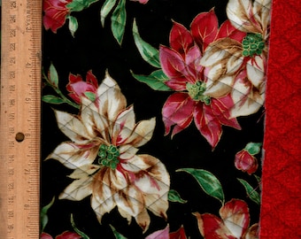 Pre Quilted,Double faced,dark green background holiday , 42" wide Listed @ 1/2 yard