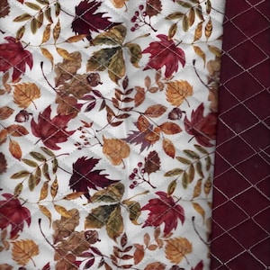 Pre Quilted Fall leaves backside red  listed @ 1/2 yd