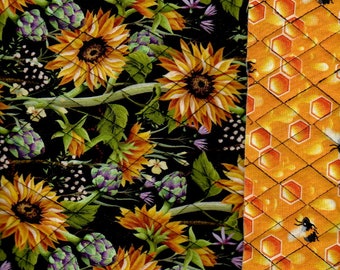 Pre Quilted,Sunflower/ Honey Bees ,42&quot; wide Listed @ 1/2 yard
