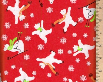 Soft Flannel,Skating Polar Bear on red