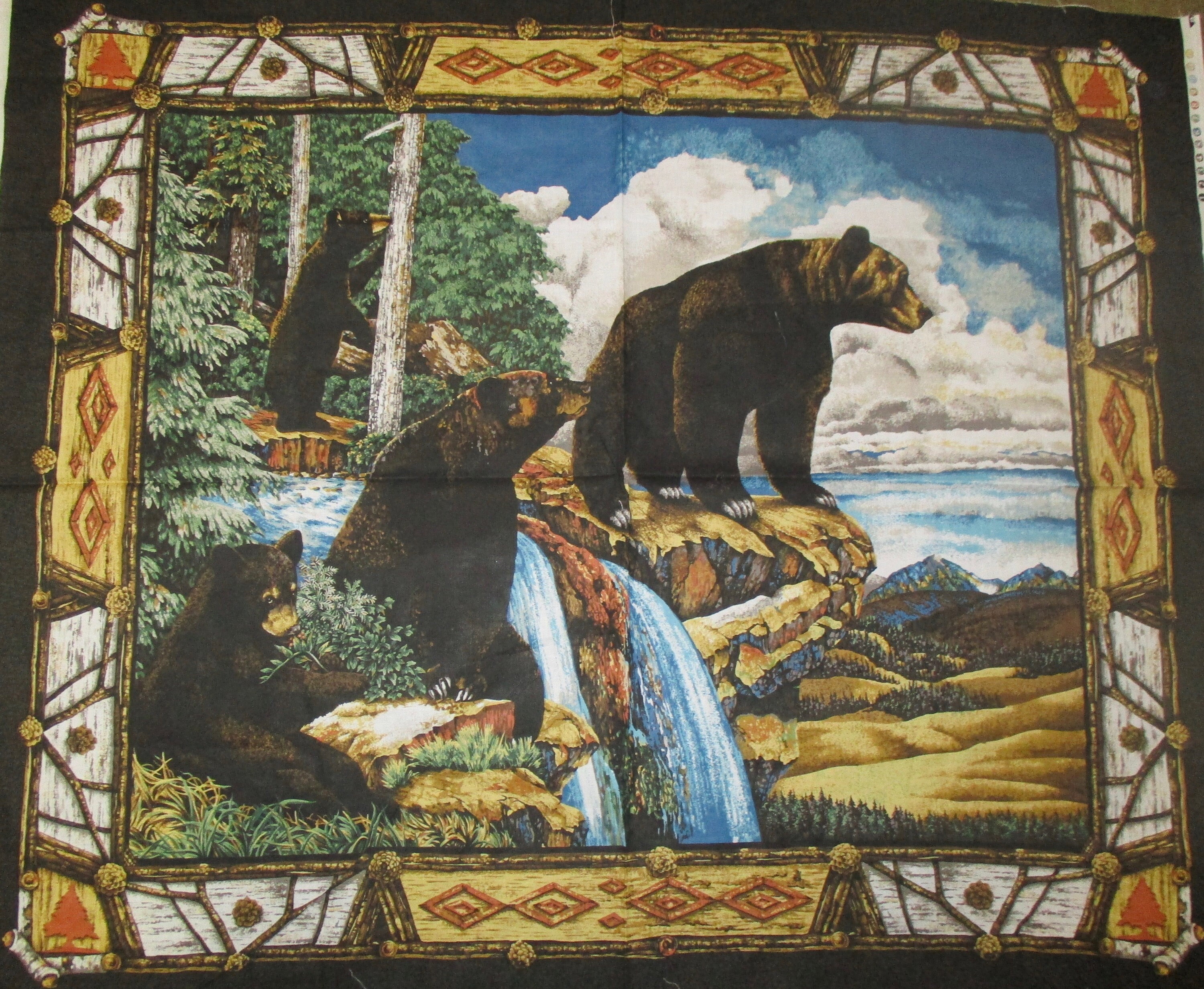 Yellowstone Grizzly Bear Wolf Cabin Fabric Panel Sewing Craft Decor Pillow