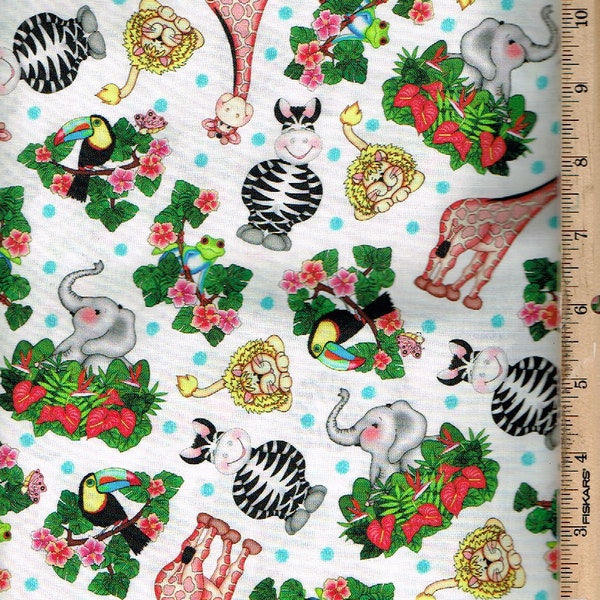 Bazooples Waterfall Tossed animals,45" wide 100% cotton , Listed @ 1 yard