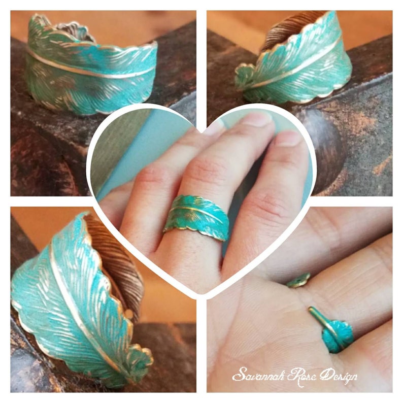 Turquoise Feather Ring Feather Ring Teal Ring Turquoise Etsy