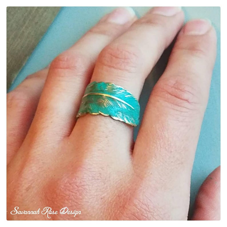 Turquoise Feather Ring Feather Ring Teal Ring Turquoise Etsy