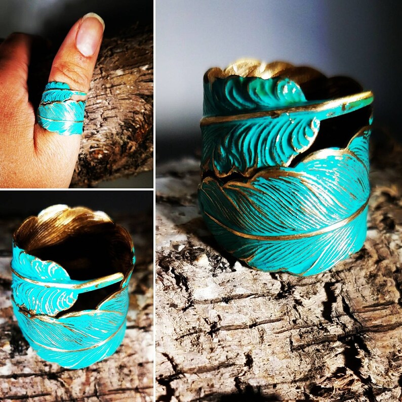 Turquoise Feather Ring Feather Ring Turquoise Ring Etsy