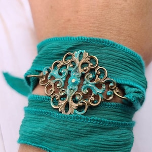 Silk Wrap Bracelet - Wrap Bracelet - Turquoise- Bohemian Bracelet - Adjustable Bracelet - Wrap Bracelet - Boho Wrap Bracelet - Boho Jewelry