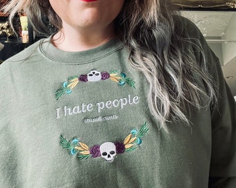 I hate people embroidered sweater