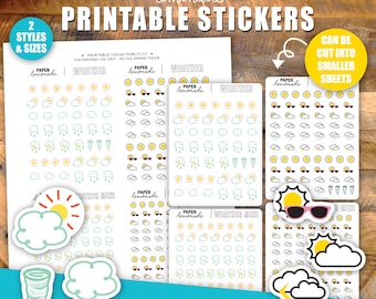 Weather icon printable planner stickers forecast sunny day stickers