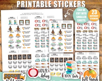 Back to school printable stickers early dismissal no school day Field Trip Study and book fair stickers PR-321