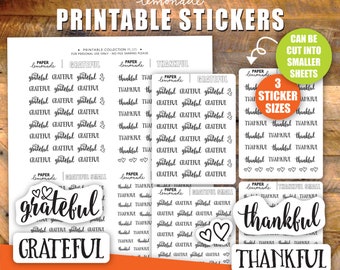 Grateful and thankful script printable planner stickers gratitude stickers