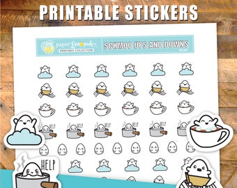 Anxiety and Mood tracker printable stickers ups and downs printables roller coaster emotions good day bad day