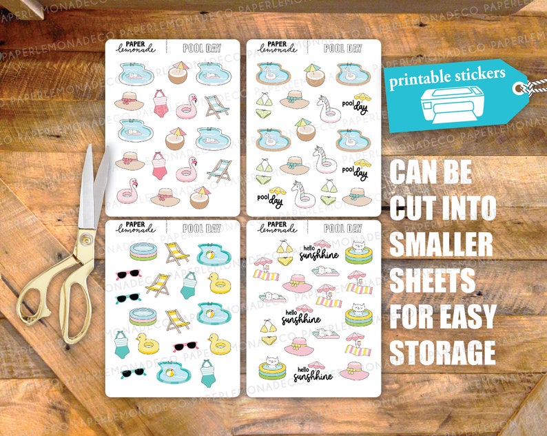 Pool Day PRINTABLE Stickers for Your Planner or Notebook Decorate Your ...