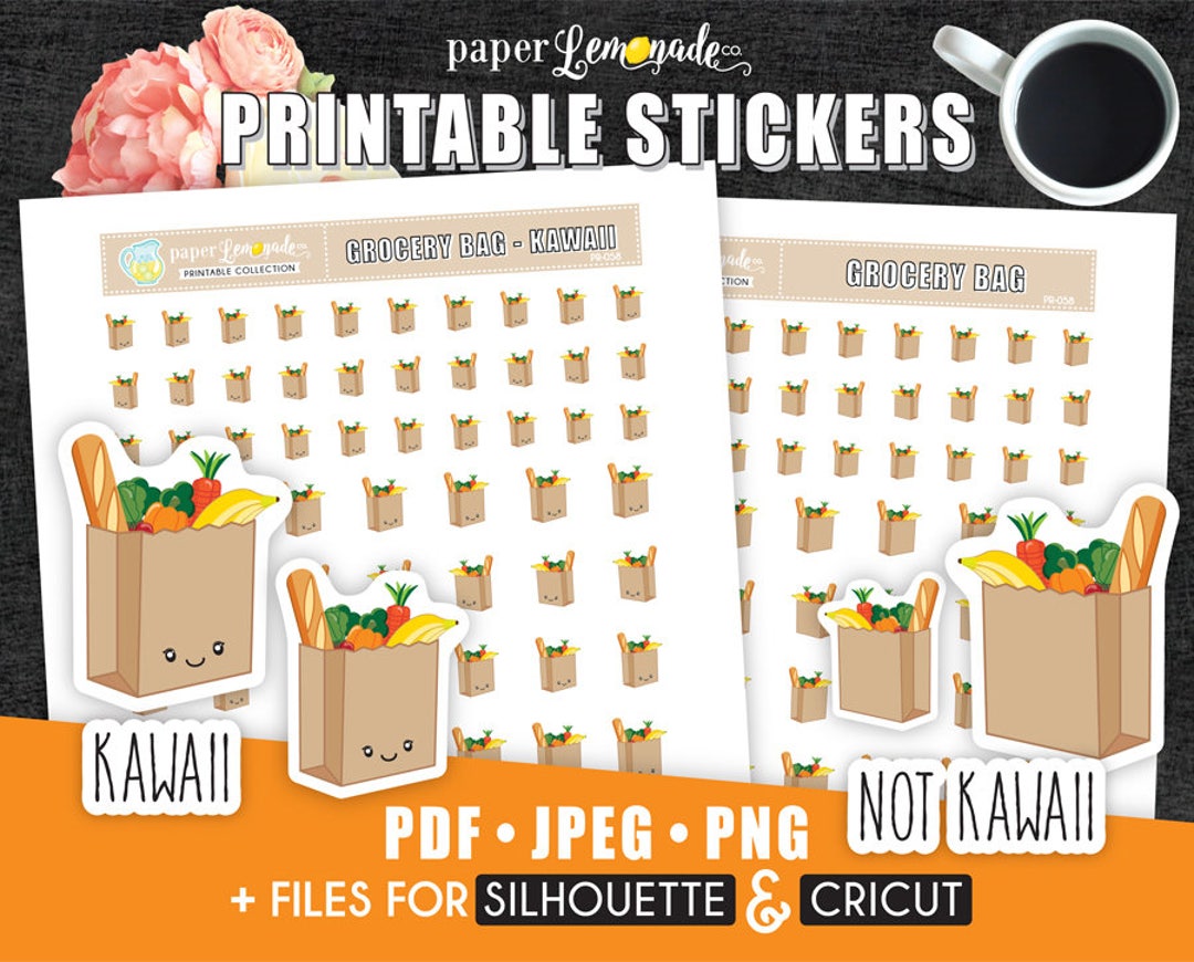 Printable Stickers Grocery Bag Stickers Food Shopping Printable ...