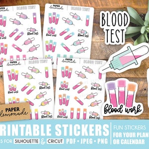 Blood Test PRINTABLE stickers blood work reminders medical appointment for your planner check your thyroid or iron and hemoglobin