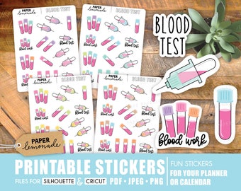 Blood Test PRINTABLE stickers blood work reminders medical appointment for your planner check your thyroid or iron and hemoglobin