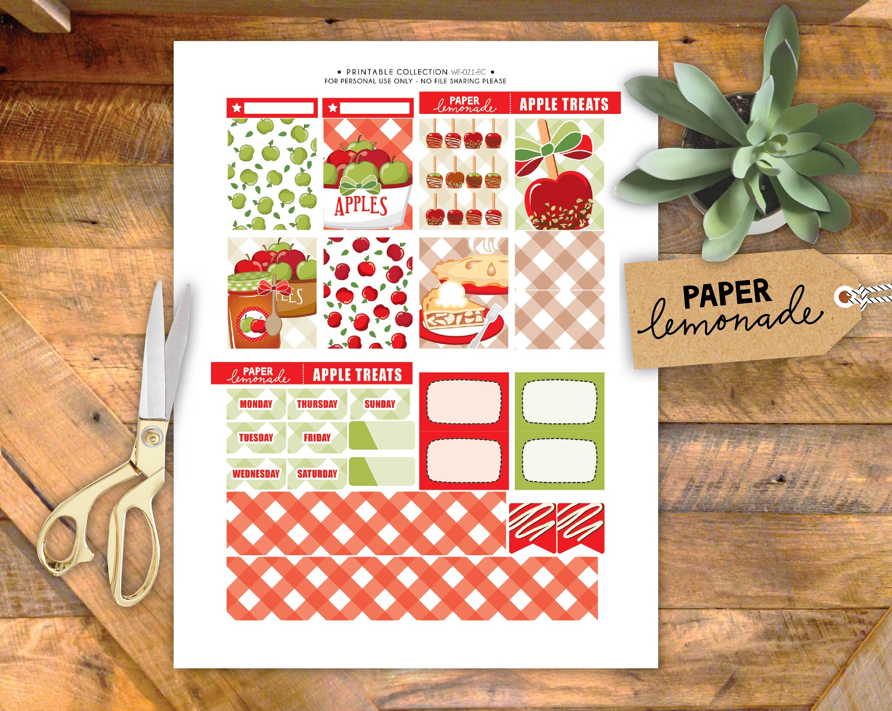 Apple Weekly Sticker Kit Printable for Erin Condren Vertical Candy ...