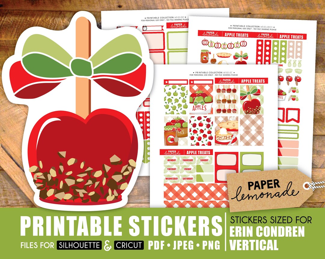 Apple Weekly Sticker Kit Printable for Erin Condren Vertical Candy ...