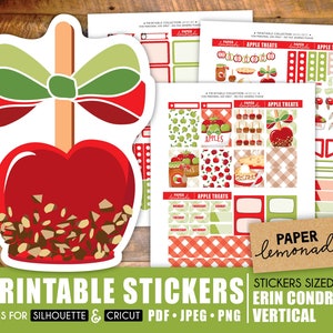 Apple Weekly sticker Kit Afdrukbaar voor Erin Condren Verticale snoep appeltaart cider herfsttraktaties afdrukbare wekelijkse kit decoratieve stickers