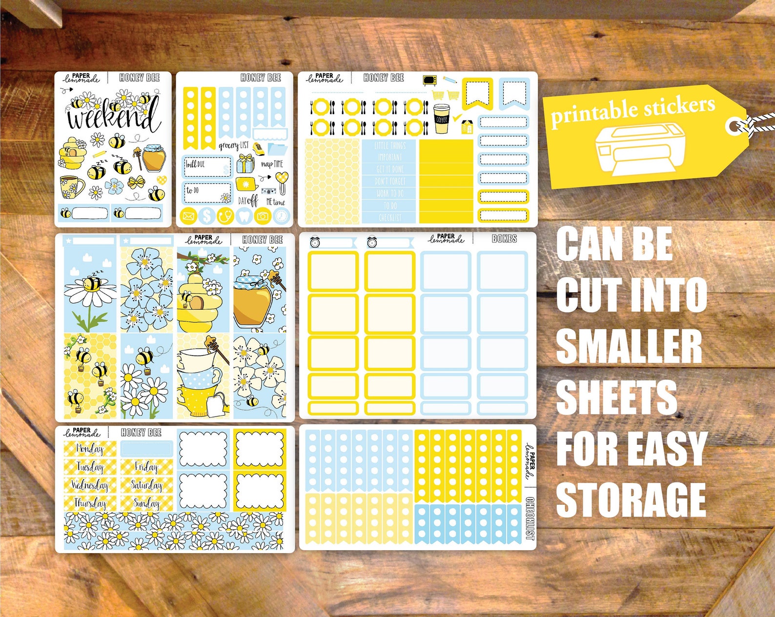 Printable Honey Bee Weekly Sticker Kit for Happy Planner Classic ...