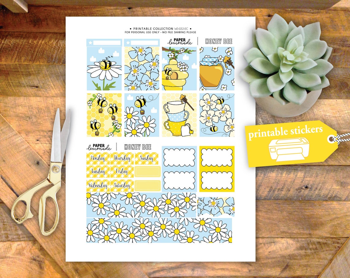 Printable Honey Bee Weekly Sticker Kit for Erin Condren - Etsy