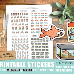 Fish Care printable planner stickers fish tank cleaning reminder filter cleaning water testing remember to buy fish food