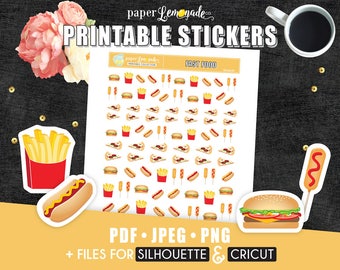 Printable Stickers Fast Food stickers Printable hamburger french fries hot dog sticker printable corn dog sticker for kikki k filofax PR-065