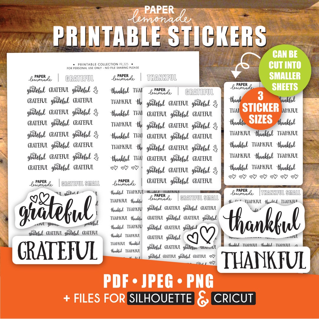 Grateful and Thankful Script Printable Planner Stickers Gratitude ...