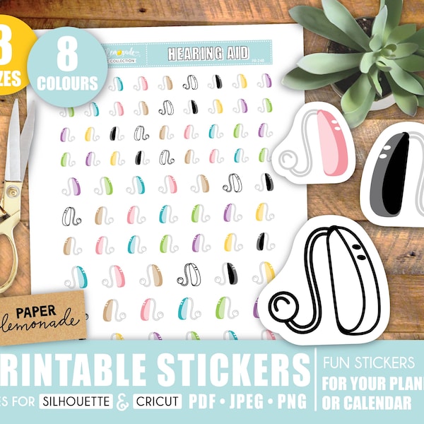 Printable hearing aid stickers battery reminders for your planner notebook, or calendar