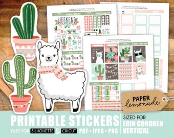 Weekly kit llama printable stickers for Erin Condren cute llama stickers for your planner print at home with cactus and flower printables