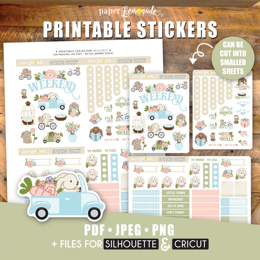 Spring Bunny Printable Stickers for Your Planner Bunny Rabbit Riding a ...