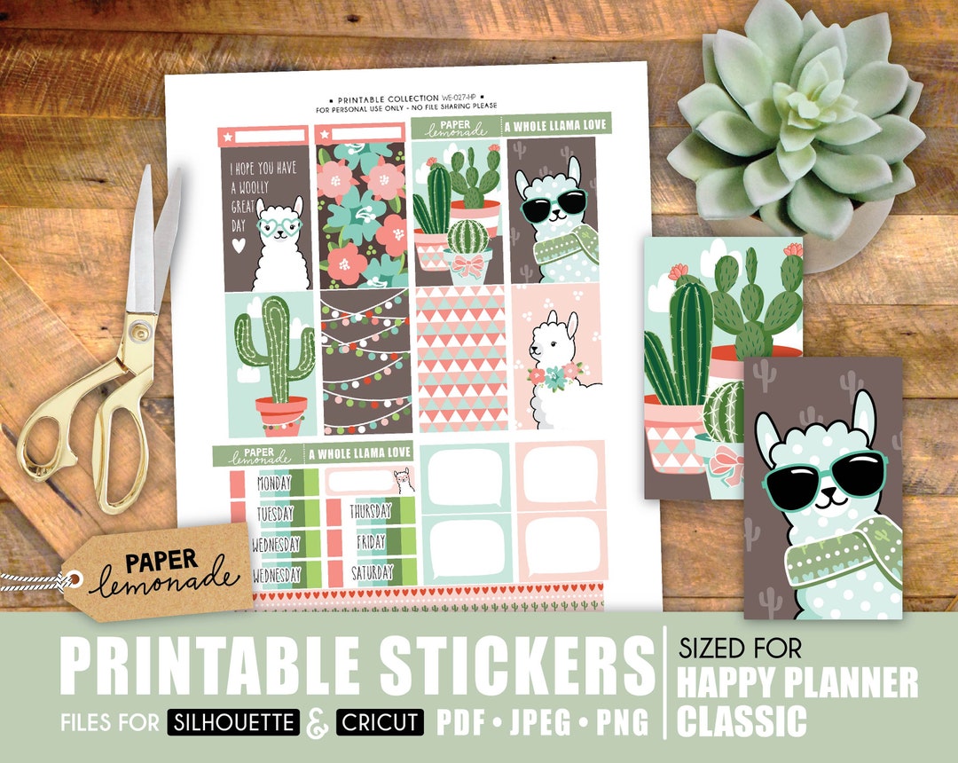 Llamas Printable Stickers for Happy Planner Classic Cute Llamas for ...