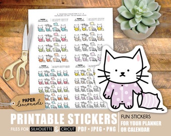 Sleep printable planner stickers sleepy kitty bedtime printable stickers time for bed early time to relax and get to bed tired cat