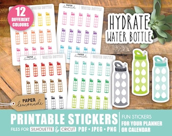 Printable Stickers daily hydrate sticker colourful drinking water printable sticker water bottle 12 different colours daily water reminders