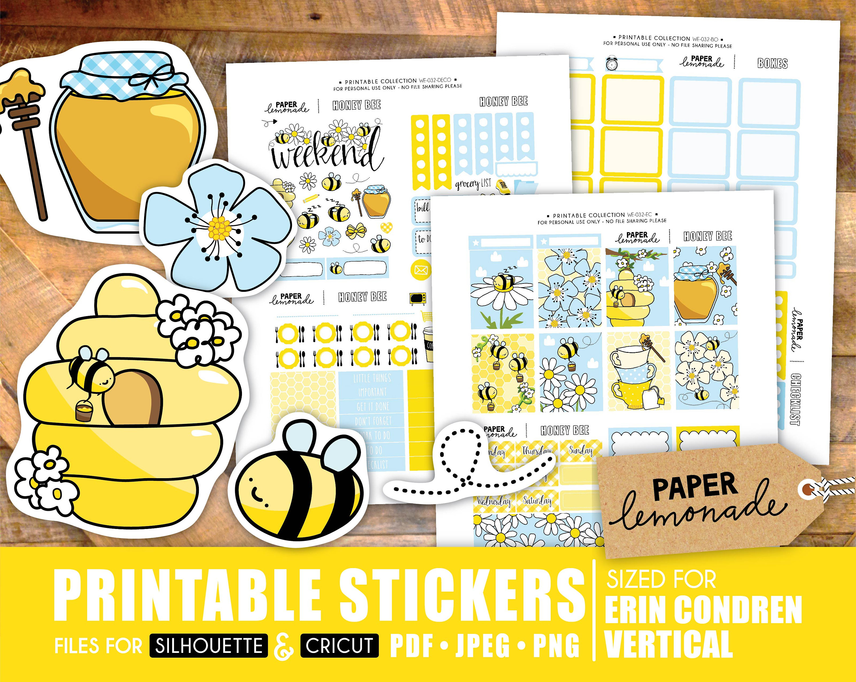 Printable Honey Bee Weekly Sticker Kit for Erin Condren Vertical ...