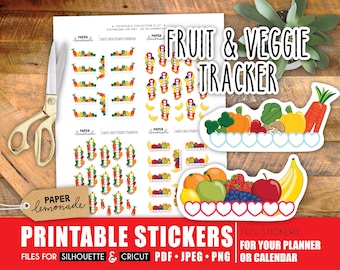 Printable Fruit and veggie tracker stickers healthy habits eat more vegetables keep track of the fruit and veggies daily clean eating