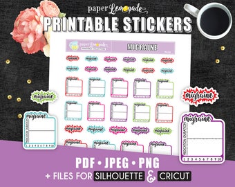 Printable Stickers Migraine Stickers Migraine trackers Printable migraine planner stickers Migraine tracking Headache stickers  PR-226