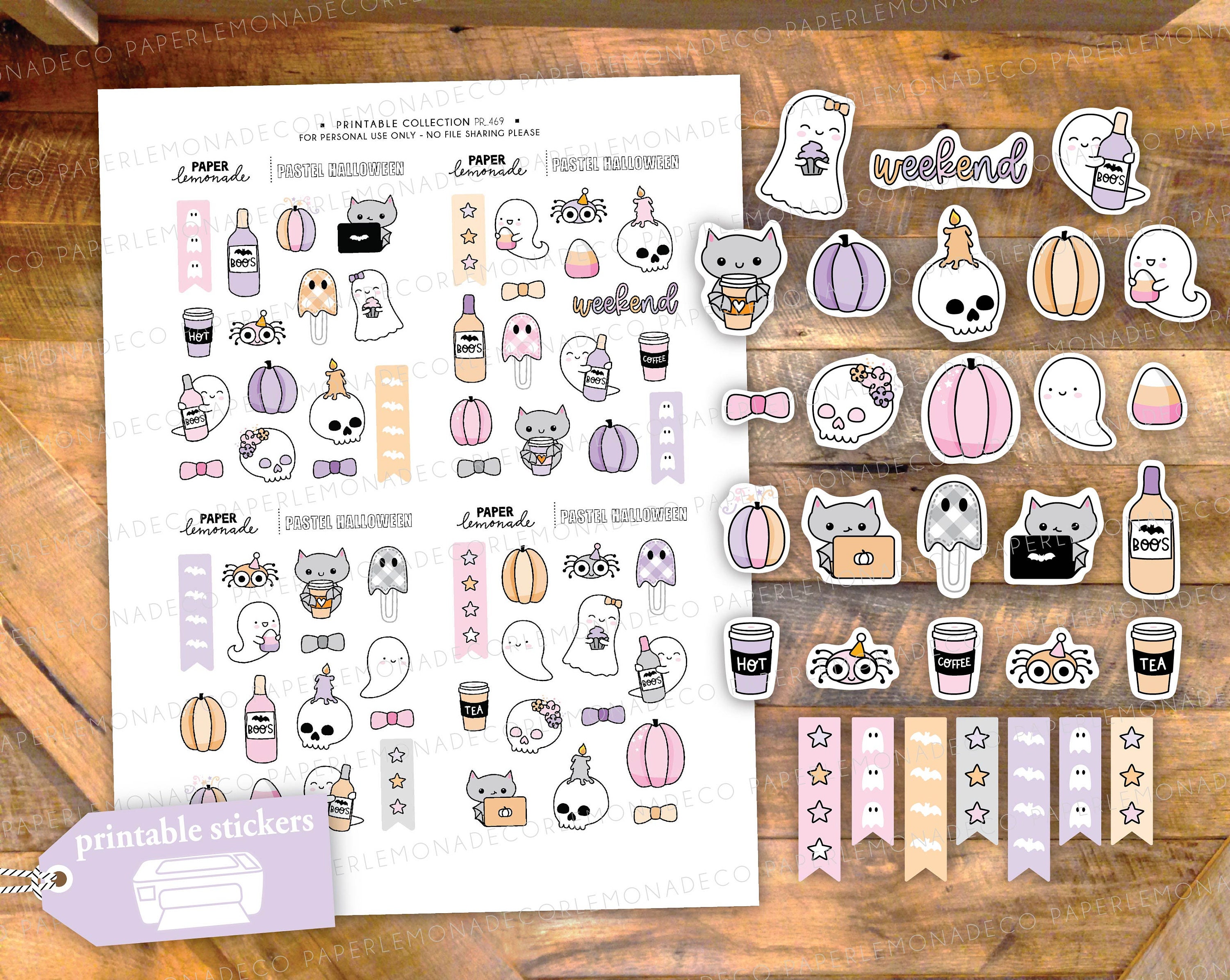 Pastel Halloween PRINTABLE Stickers Cute Skulls With Candles and Ghost ...