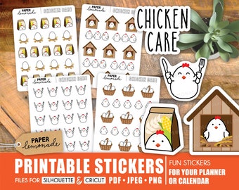 Chicken Care PRINTABLE stickers for your planner reminders to collect eggs, feed the chickens, clean the chicken coop