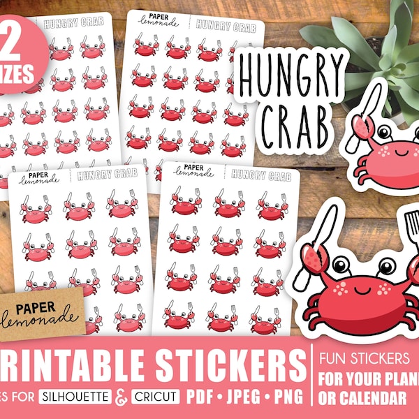 Printable hungry crab for meal planning in your planner or calendar this little crab holding utensils will make meal time FUN