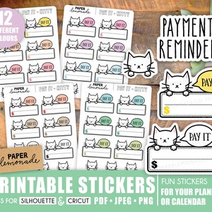 Fattura dovuta gatto stampabile planner adesivi kitty promemoria per pagare le bollette paga gli adesivi per il tuo planner da stampare a casa tracker di pagamento