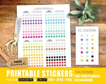 Tiny star printable stickers in 21 colours small star stickers for your planner