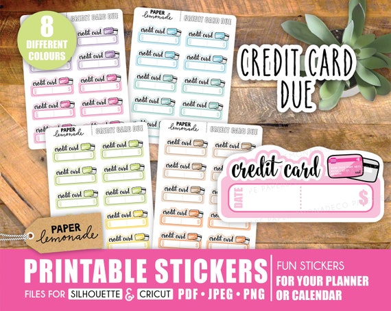 Credit Card Due Printable Stickers payment reminder for your planner track your credit card payments