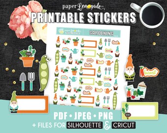 Printable Stickers Gardening Stickers Harvest Fertilize stickers plant seeds garden gnomes functional garden stickers kikki k filofax PR-190