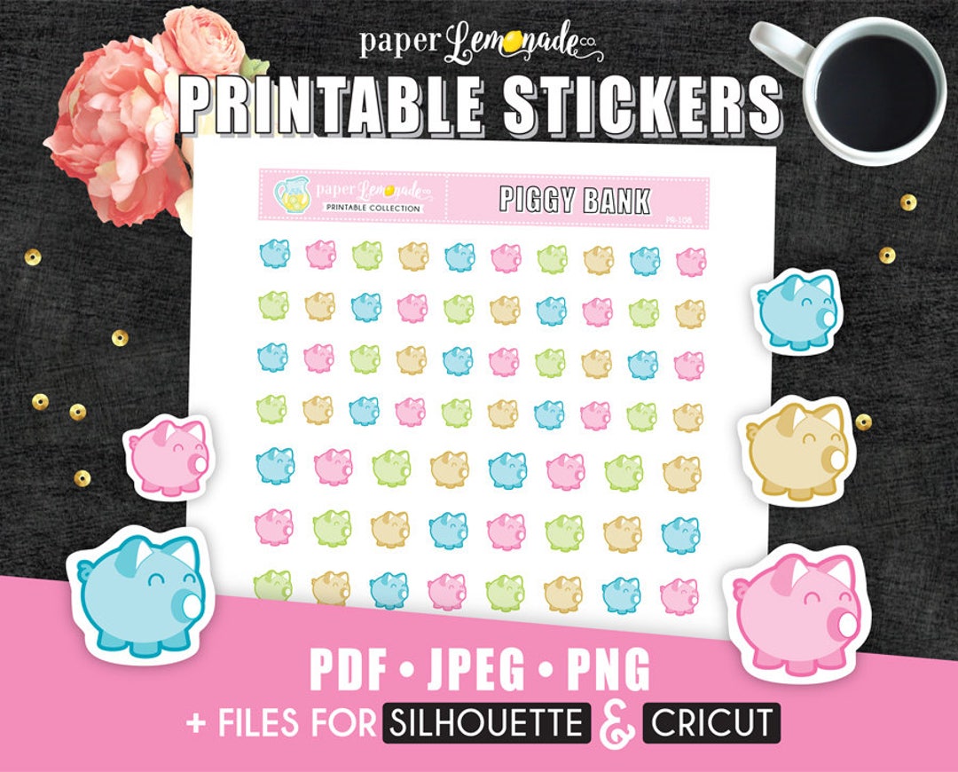 Printable Stickers Piggy Bank Stickers Savings Printable Stickers Money Tracker Stickers Saving ...