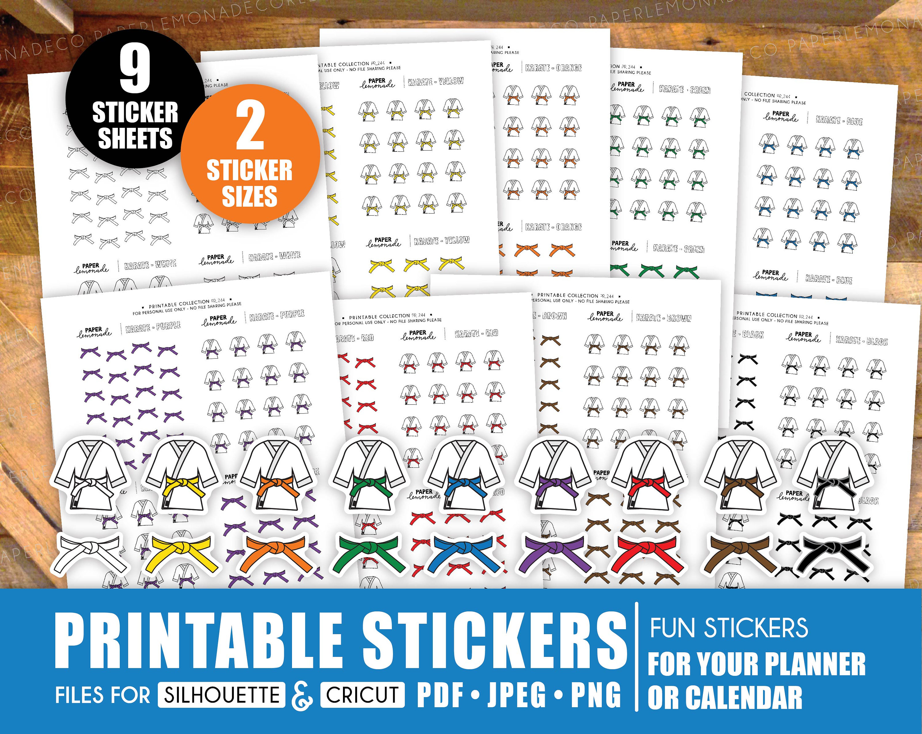 Karate Planner Stickers 9 Colours Total 9 Sheets Printable | Etsy